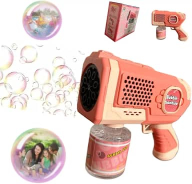 Lança Bolha de Sabão Automática Luz LED Pistola Máquina de Bolhas Brinquedo de Verão para Presente Dia das Crianças Aniversário Casamento Festa (Rosa)