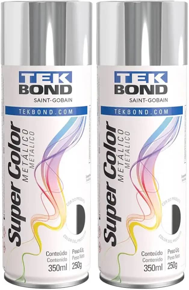 Kit 2 Tintas Spray Cromado Metálico Aerossol Tekbond 350ml/250g