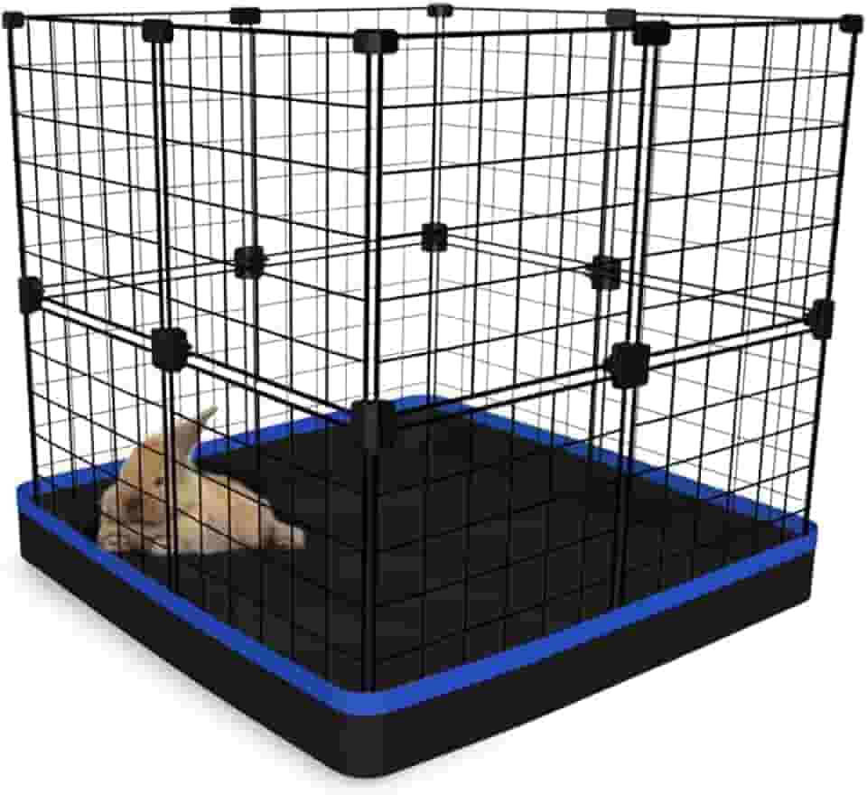 Cercado para Coelho Cachorro 60x60x60cm com Bandeja Higiênica Tapete Impermeável Fácil de Limpar Pet Pequeno Porte (Tela Branca e Tapete Laranja)