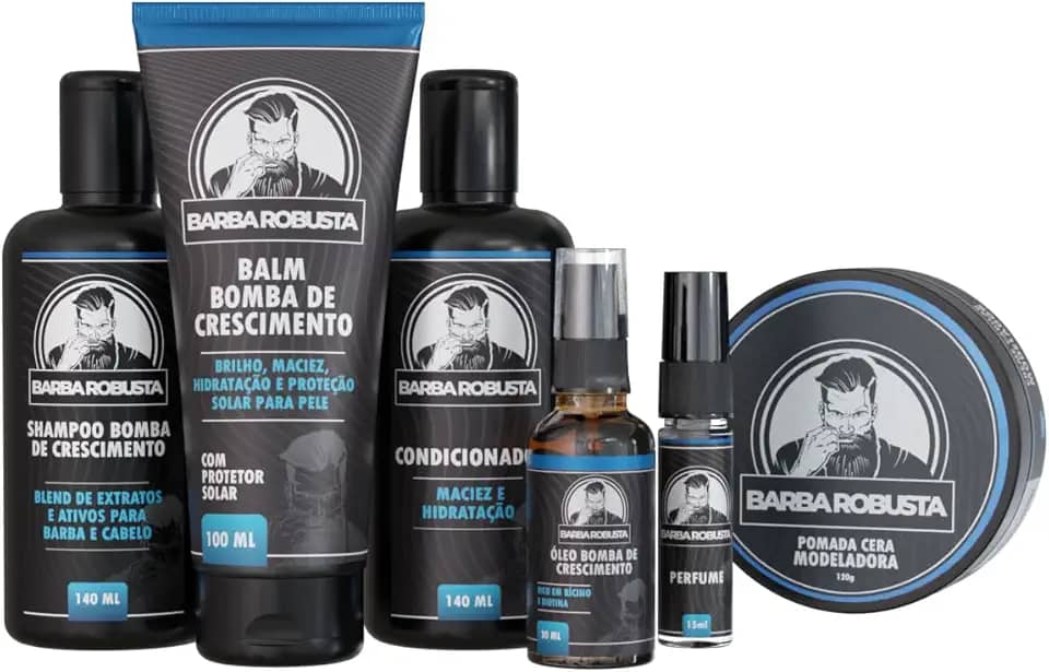 Barba Robusta Kit Prime Barba Robsuta com Shampoo Condicionador Balm Óleo Perfume e Pomada Produtos para Cuidados de Barba com Ativos que Estimulam o Crescimento