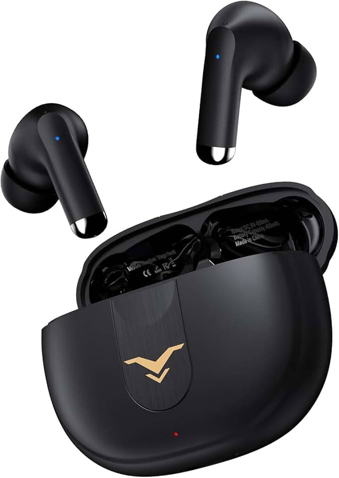 Fones de ouvido Bluetooth sem fio, fones intra-auriculares com cancelamento de ruido active (ANC), 2 modos de som ajustáveis, 36 horas de reprodução e 4 microfones para chamadas, música, jogos, preto