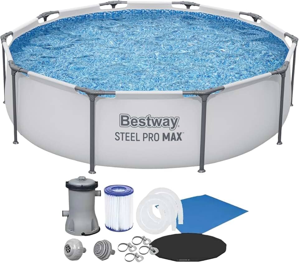 Bestway Piscina Steel Pro Max, 3,05m x 76cm, 4.678L, com Filtro 1249L/h, Capa e Lona Protetora (Branco / 110v)