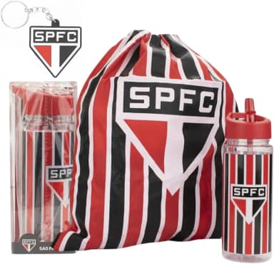 Garrafa Time São Paulo 450ml + Mochila Saco Academia Esporte + Chaveiro São Paulo Emborrachado Kit Oficial SPFC Presente