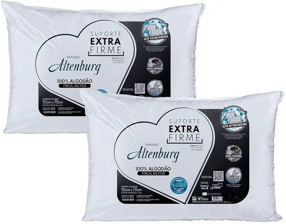 Kit 02 Travesseiros Altenburg Suporte Extra Firme 0,50x0,70m 180 Fios