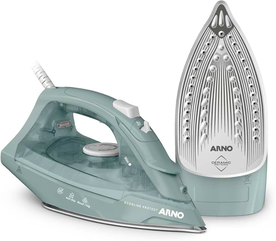 Ferro a Vapor Arno Ecogliss Protect com Base Cerâmica FECP, 1200W, Verde Eucalipto, Modo ECO, Desligamento Automático, 110V