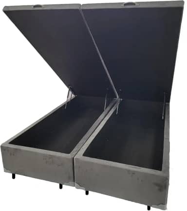 Cama Box QUEEN SIZE com Bau Pistão a gás cinza suede Bipartido - 158x198x27
