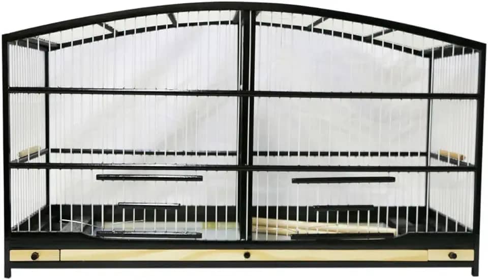 Gaiola Passarinho Em Madeira - Reprodução Canário/Coleira/Curió - Abaulada Preto