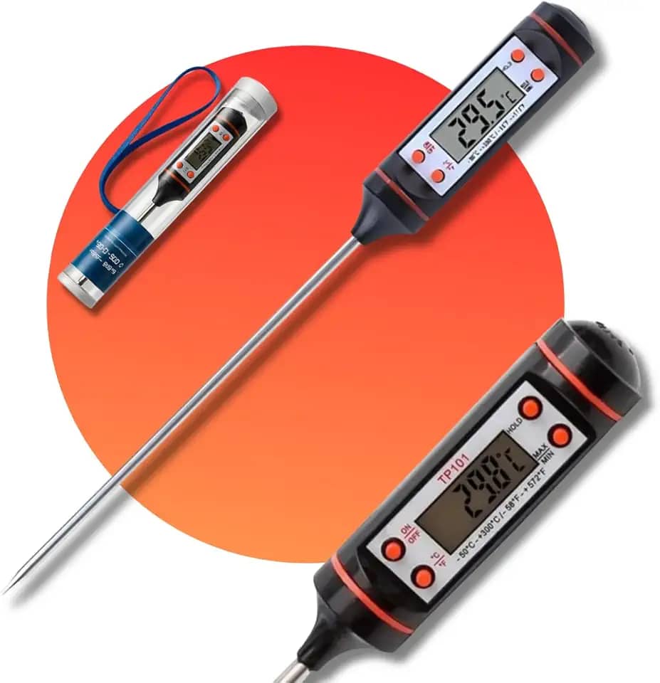 Termômetro digital culinário com visor fácil de ler. Mede com precisão até 300 °C. Ideal para carnes, líquidos, forno e cozinha em geral – Qualidade Premium LNSTORE