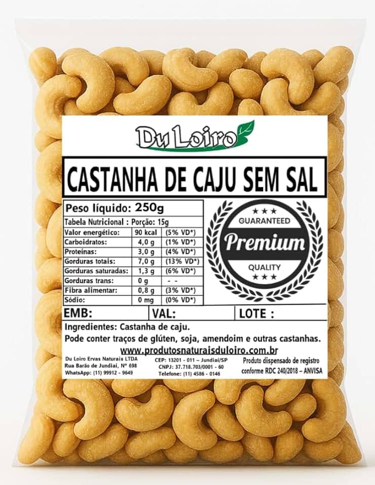 Castanha de Caju Torrada Inteira Sem sal W1 Premium (250g)