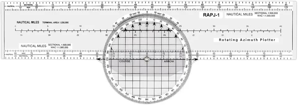 Medarchitect Régua de Cálculo de Aviação Plotter de Aviação com 8 Funções para Acessórios de Estudante Piloto Plotter de Azimute Giratório, Gráficos Wac, Plotter de Navegação Aérea para Uso de Navegaç