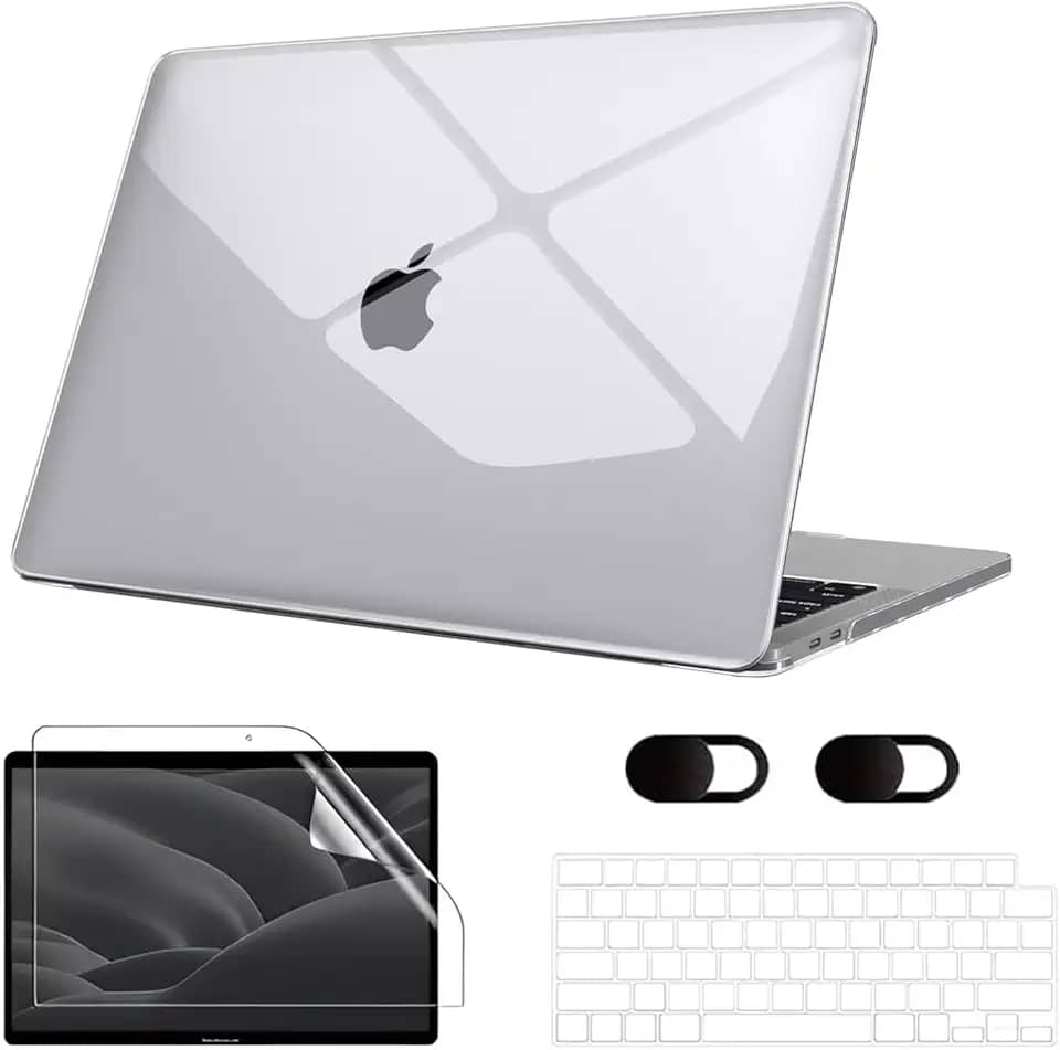 Capa Macbook Air M1 13,3'' A1932/A2179/A2337 (2018-2020), Vem Com Película de Teclado, Película de Tela Hidrogel e Tampa Protetora para Câmera, Rigido, Leve e Fina (Transparente Cristal)