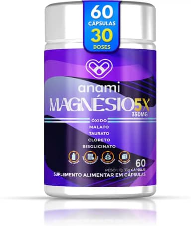 Magnésio 5x Malato, Taurato, Bisglicinato, Cloreto | 60 Cáps