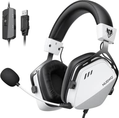 Fone de Ouvido Gamer USB com Som Surround 7.1 e Áudio para FPS, Headset com Fio e Microfone de Cancelamento de Ruído, Design Confortável para PC, PS4, PS5, Notebook - Branco