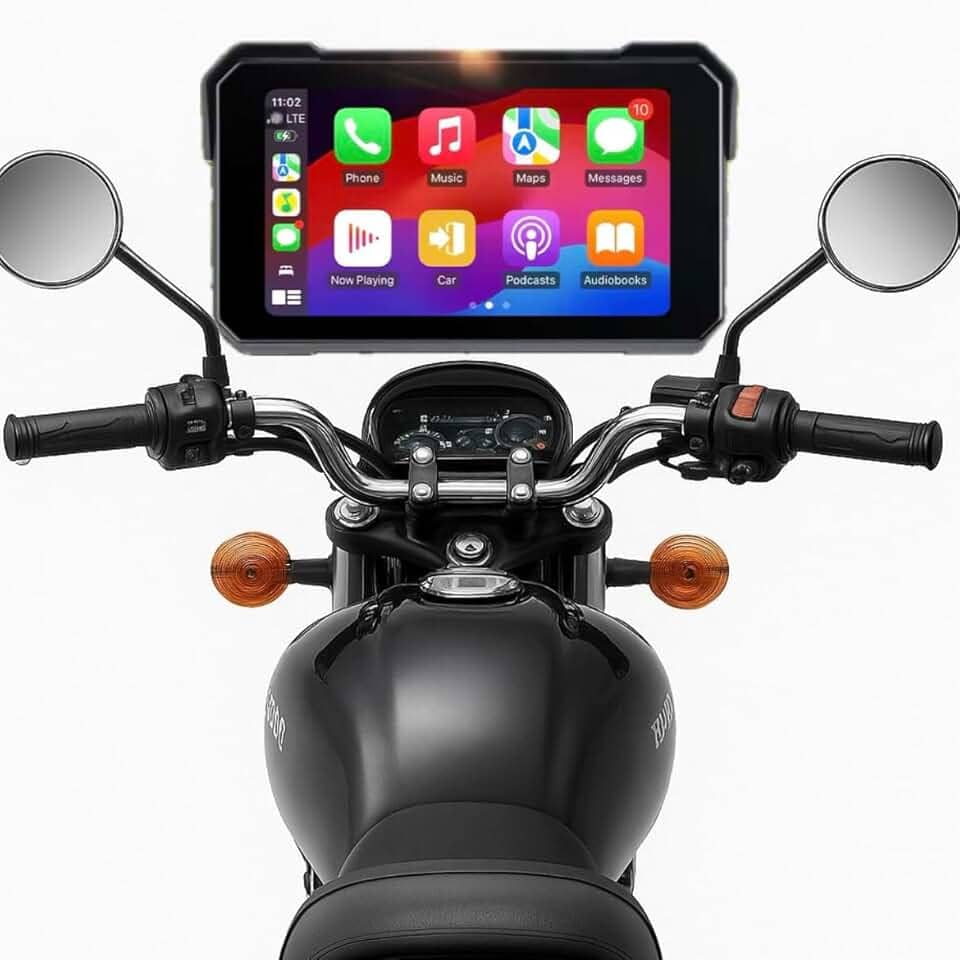 Multimídia Para Moto com CarPlay e Android Auto, Sistema de Navegação Bluetooth, Tela Digital, Suporte para Guidão de Motocicleta