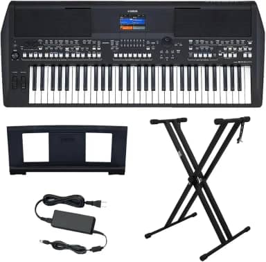 Kit Teclado Arranjador 61 Teclas PSR SX600 com Fonte Bivolt e Suporte em X