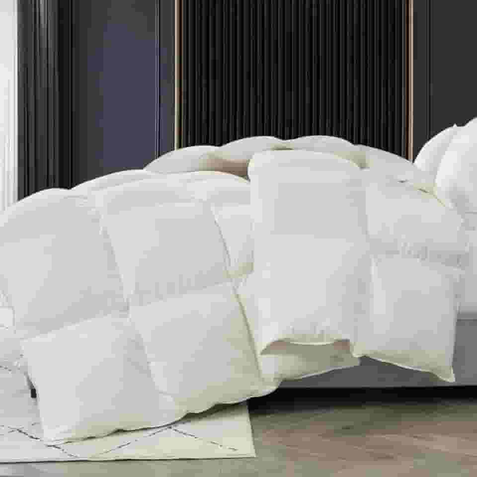 Luxuoso edredom de plumas de ganso, capa de algodão egípcio ultramacio, peso de enchimento de 1,6 kg de calor médio, enchimento de edredom fofo para todas as estações com torneiras de canto