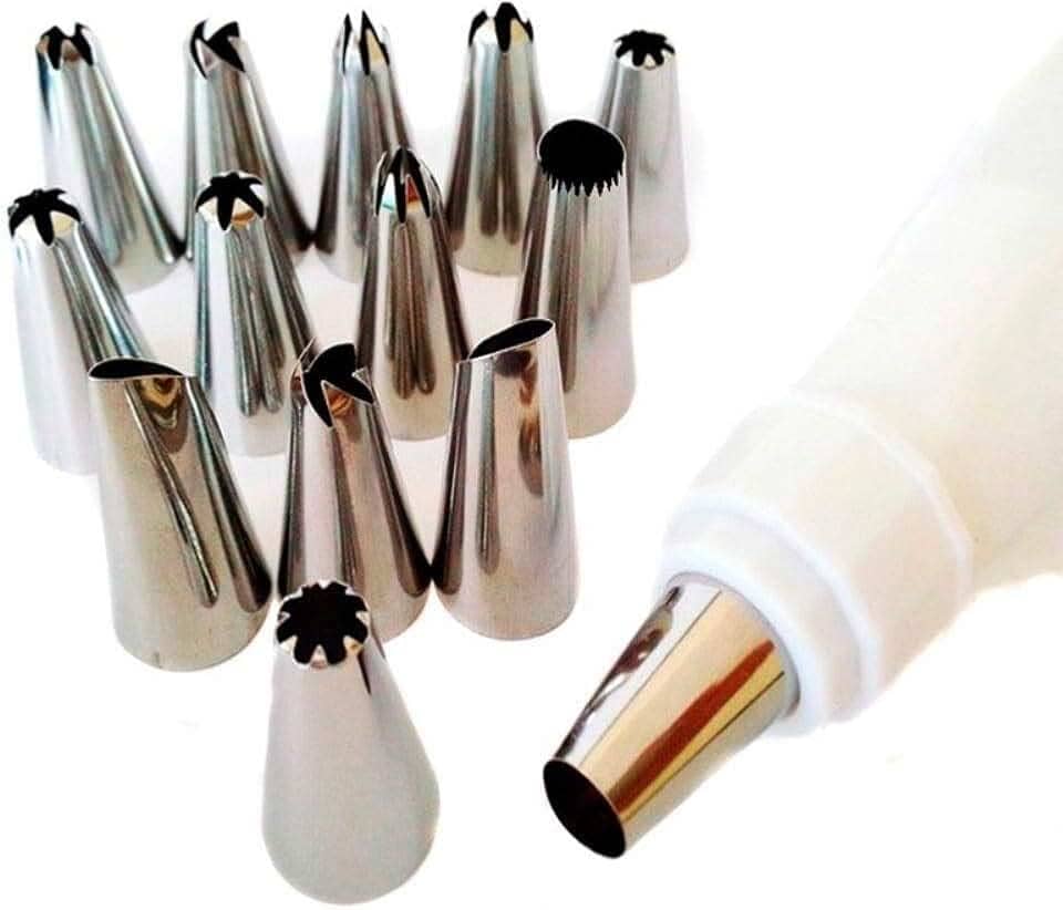 Kit 12 Bicos com Bisnaga Confeiteiro Decorador Bolo CupCake Torta