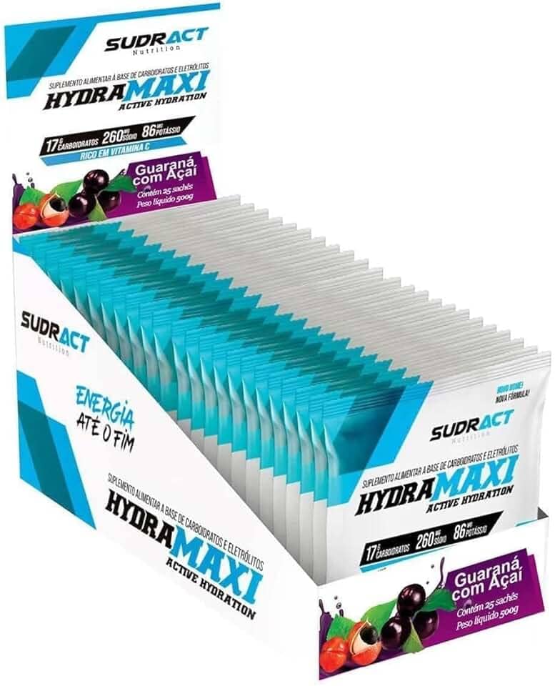 Hydramaxi Isotônico em Pó - 25 Sachês 20g Guaraná com Açaí - Sudract Nutrition, Cor: multi-colored, Tamanho único