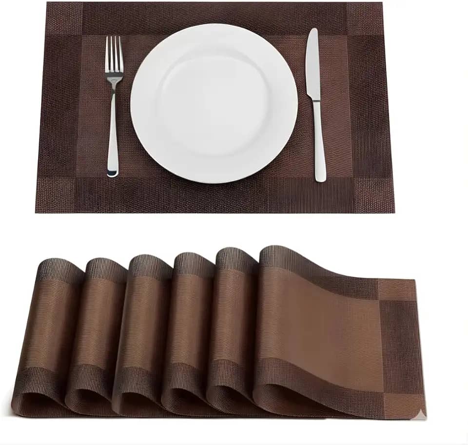 Jogo Americano 6 Peças Retangular 30x44cm – Kit Mesa Posta Lavável, Resistente, Antiderrapante, Decorativo para Cozinha e Sala de Jantar (Marrom)