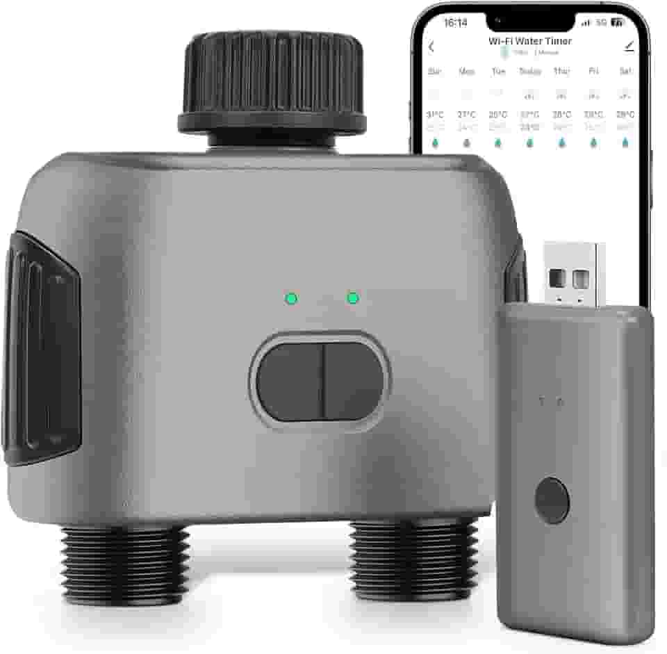 Temporizador Irrigação, Rega Inteligente, Sistema de Rega Automático com Controlo Remoto WiFi e Controlo Duplo em Duas Vias, Compatível para Zigbee, para Vegetais de Jardim/Estufa/Relvado/Pomar