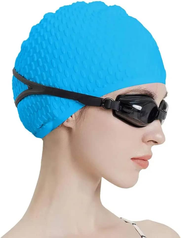 Touca de natação de silicone para cabelos cacheados curtos e médios, touca de natação para homens e mulheres