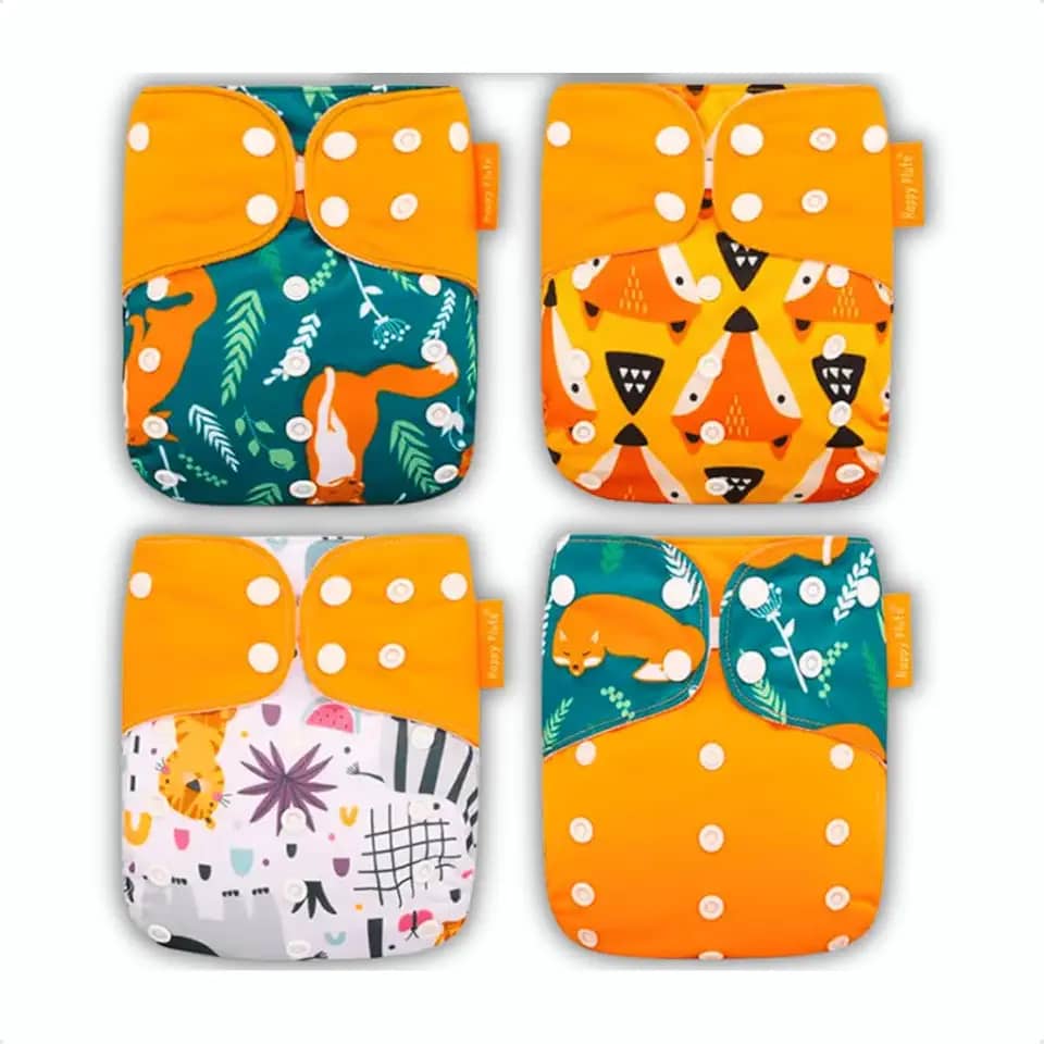 Kit 4 Fraldas Ecológicas de Pano Premium + 4 Absorvente 6 Camadas