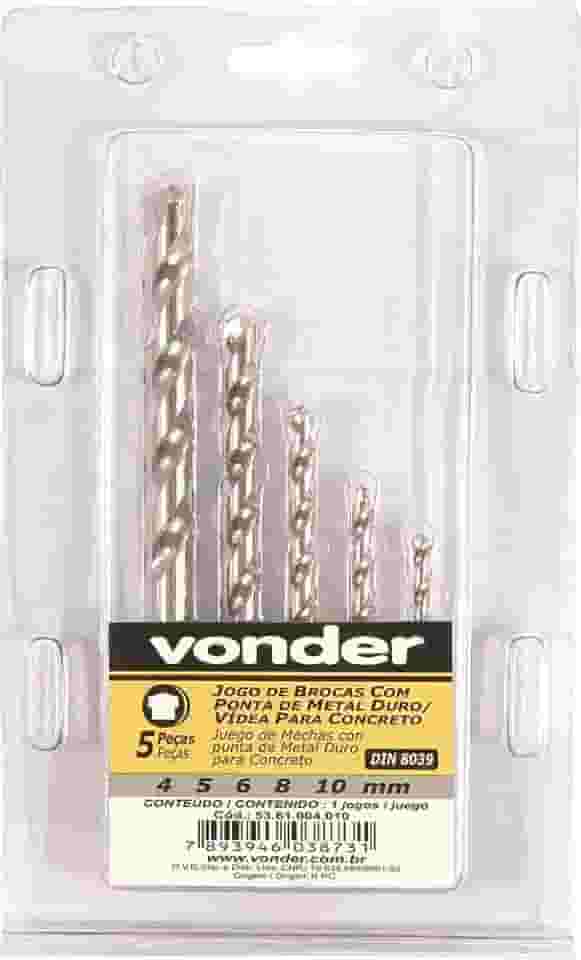 Vonder, Jogo De Brocas Para Concreto, Com Ponta De Metal Duro, 4 Mm A 10 Mm, Com 5 Peças.