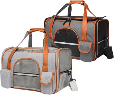 Bolsa De Transporte Viagem Avião Aérea Pet Luxo Em Couro 50x30x29 Para Cães Gatos (Cinza)