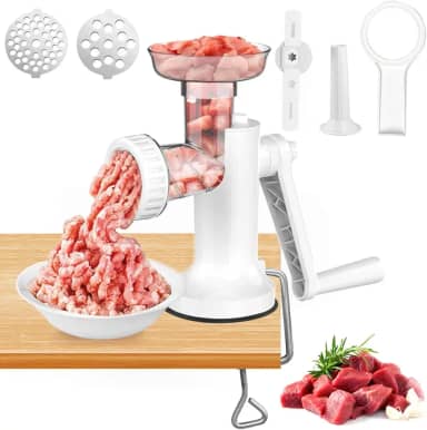 LHS Moedor manual de carne, triturador de carne resistente, triturador de linguiça, moedor manual 3 em 1 com lâminas de aço inoxidável para carne, salsicha, biscoitos, fácil de limpar