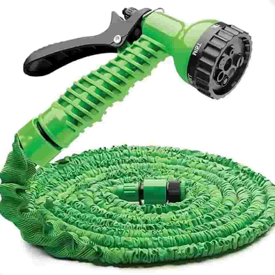 Mangueira Extensível até 30 Metros Sete Tipos de Jato com Esguicho para Irrigação (Verde, 30M)