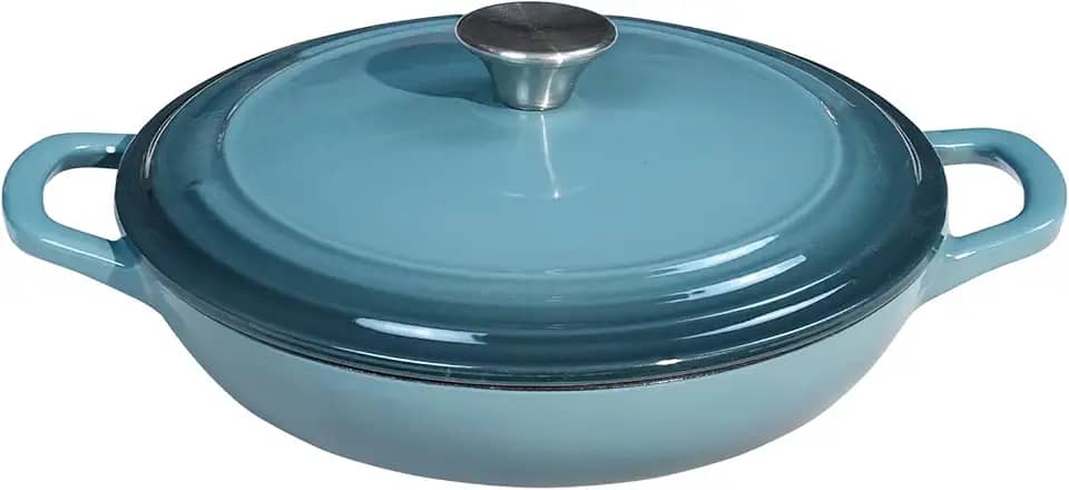 Braiser Panela de ferro fundido esmaltado 2,25 qt com tampa Slateblue caçarola rasa de ferro fundido com alças