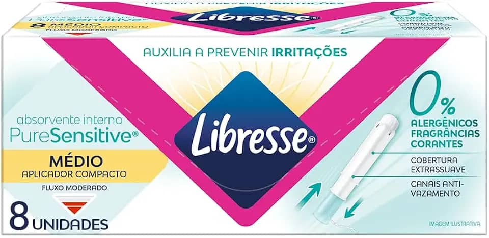 Libresse Pure Sensitive, Absovente interno Médio com Aplicador compacto, 8 unidades