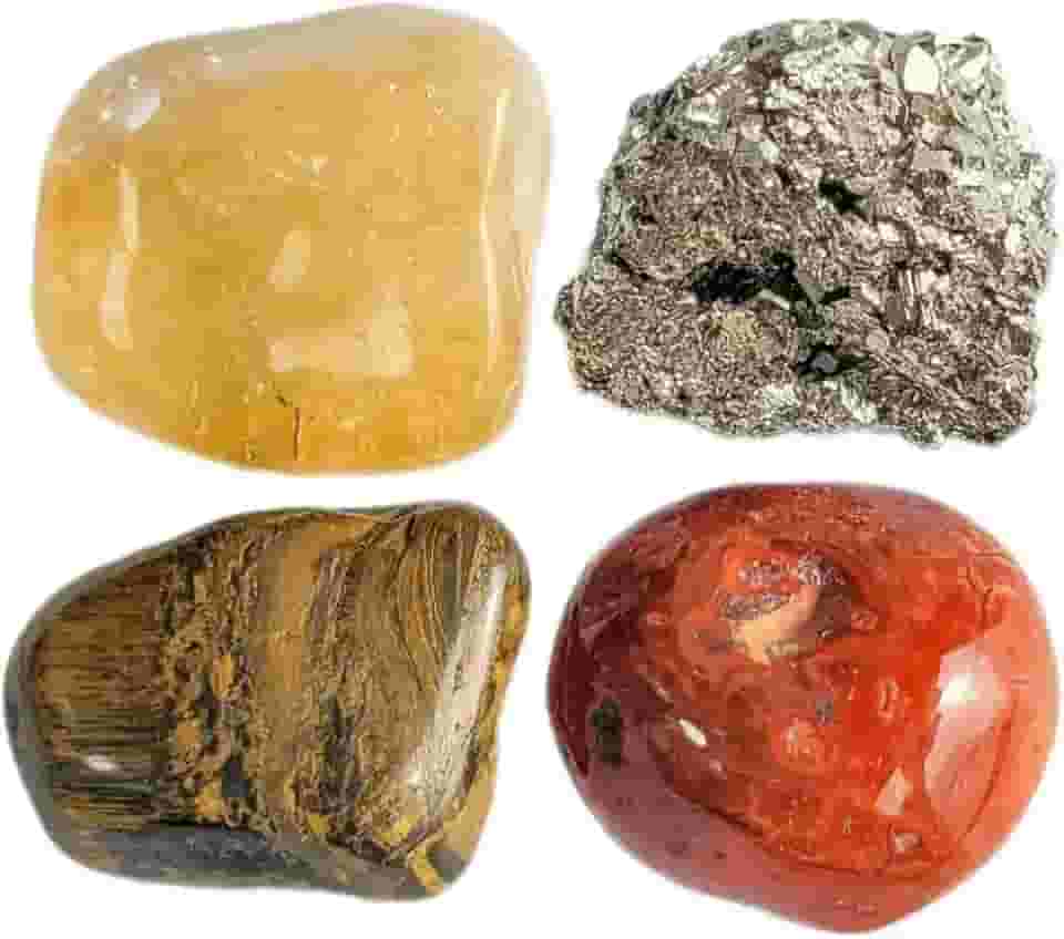 Kit 4 Pedras Roladas para Prosperidade, Dinheiro, Fartura e Sucesso | Atração de Abundância com Cristais Naturais | Ideal para Energização, Harmonização e Fortalecimento do Campo Energético.