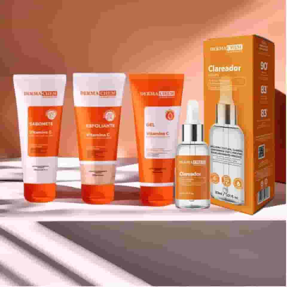 Kit Skincare Vitamina C Sabonete+Esfoliante+Gel Hidratante+Serum Clareador Dermachem