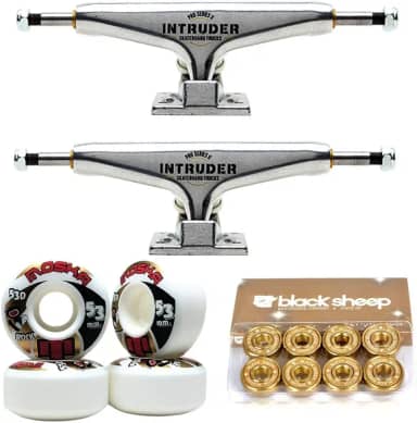 Truck Intruder 139mm Silver + Roda Moska Rock 53mm + Rolamento Black Sheep Gold