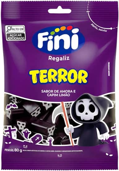 Bala Fini Terror Caveira Regaliz Amora E Capim Limão 80g