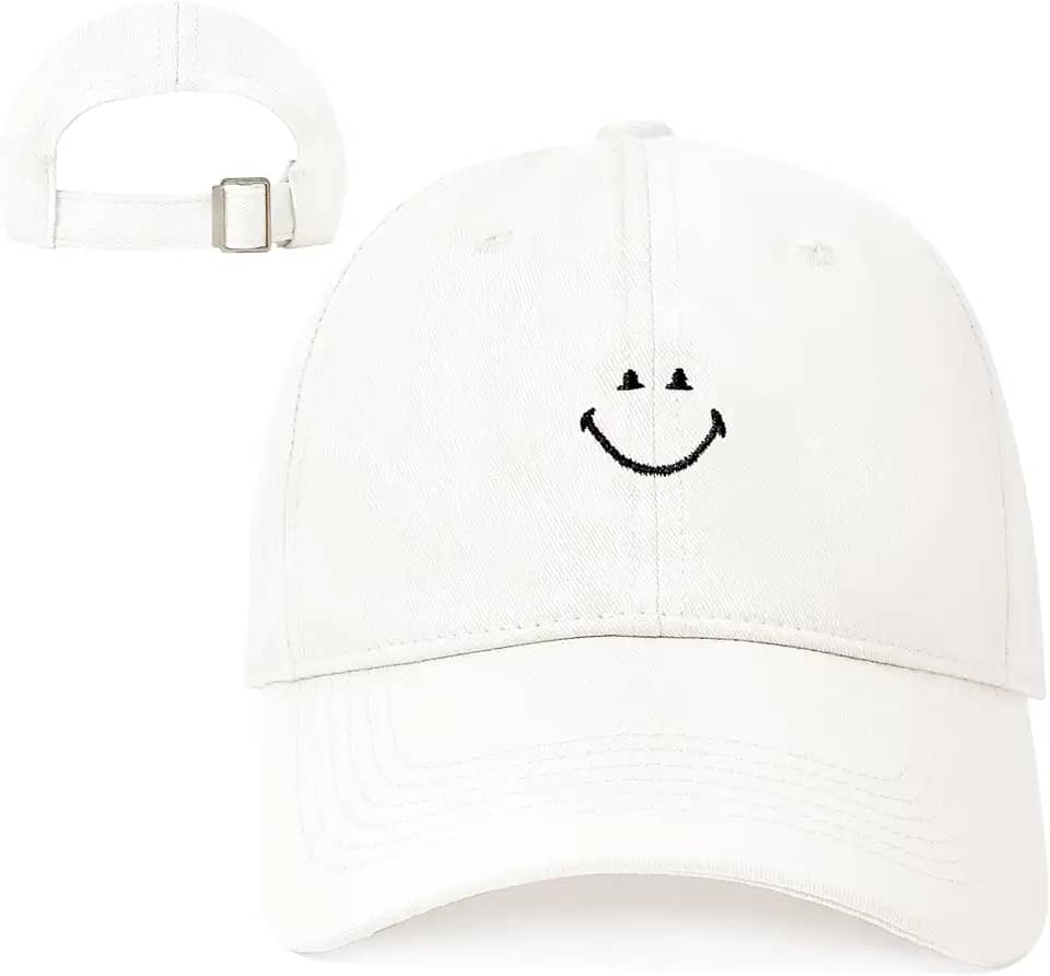 Bonés de beisebol femininos ajustáveis com rosto sorridente vintage bordado boné de beisebol para homens e mulheres