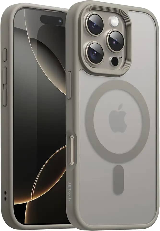 JETech Capa Magnética para iPhone 16 Pro 6,3 Polegadas Compatível com MagSafe, Case de Telefone Fina e à Prova de Choque com Capinha Parte Traseira Fosca Translúcida (Titânio Natural)