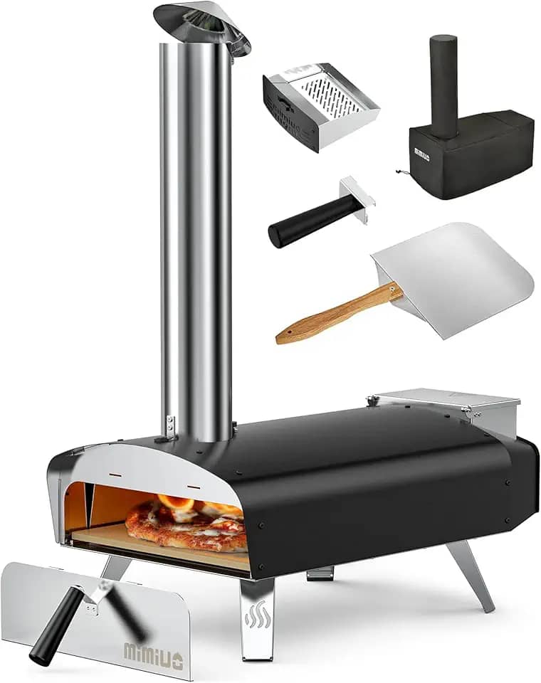 Mimiuo Forno de pizza ao ar livre com pellets de madeira de 30,5 cm com pedra de pizza e casca de pizza, forno portátil a lenha para forno de pizza para quintal e exterior (série W-Oven clássica)