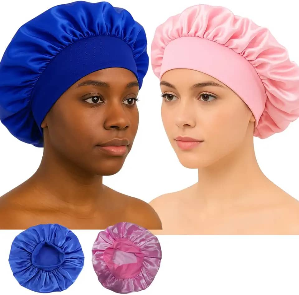 Combo com 2 Touca de Cetim com Faixa Elástica Confortável Antti Frizz para Dormir Toca de Cetim Feminina Masculina