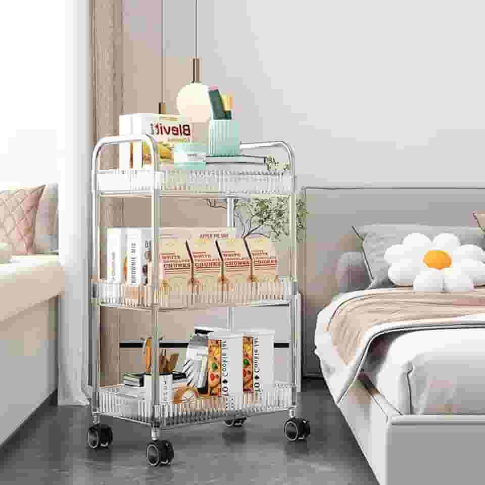 Carrinho Mesa Organizador Multiuso Auxiliar 3 Andares de Bandeja com Rodinha para Maquiagem Estética Salão Porta Objetos Linha Premium M5 Armarinhos