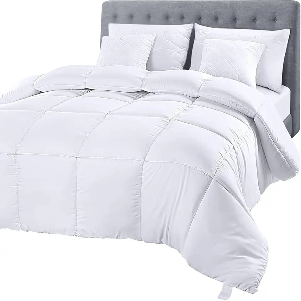 Utopia Bedding edredom inserção - edredom acolchoado com abas de canto - Edredom alternativo com costura em caixa, Branco, King, 1