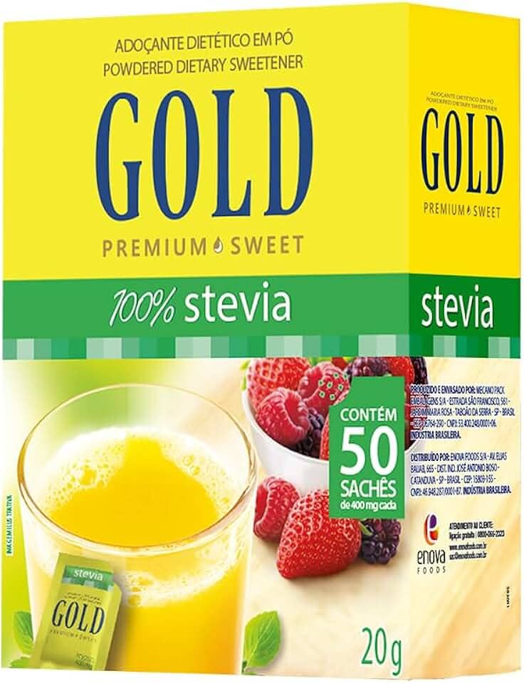 GOLD Adoçante Dietético Stevia Em Pó Gold 50 Sachês X 0 6G