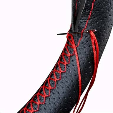 Capa Volante Couro Costurada Carro Fácil Aplicação Universal (Preto Com Linha Preto)