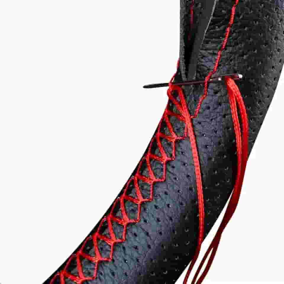 Capa Volante Couro Costurada Carro Fácil Aplicação Universal (Preto Com Linha Preto)