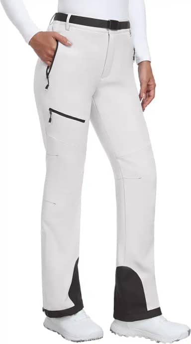 Calças de esqui de neve femininas impermeáveis com forro de lã macia e forro de lã para caminhadas para inverno ao ar livre