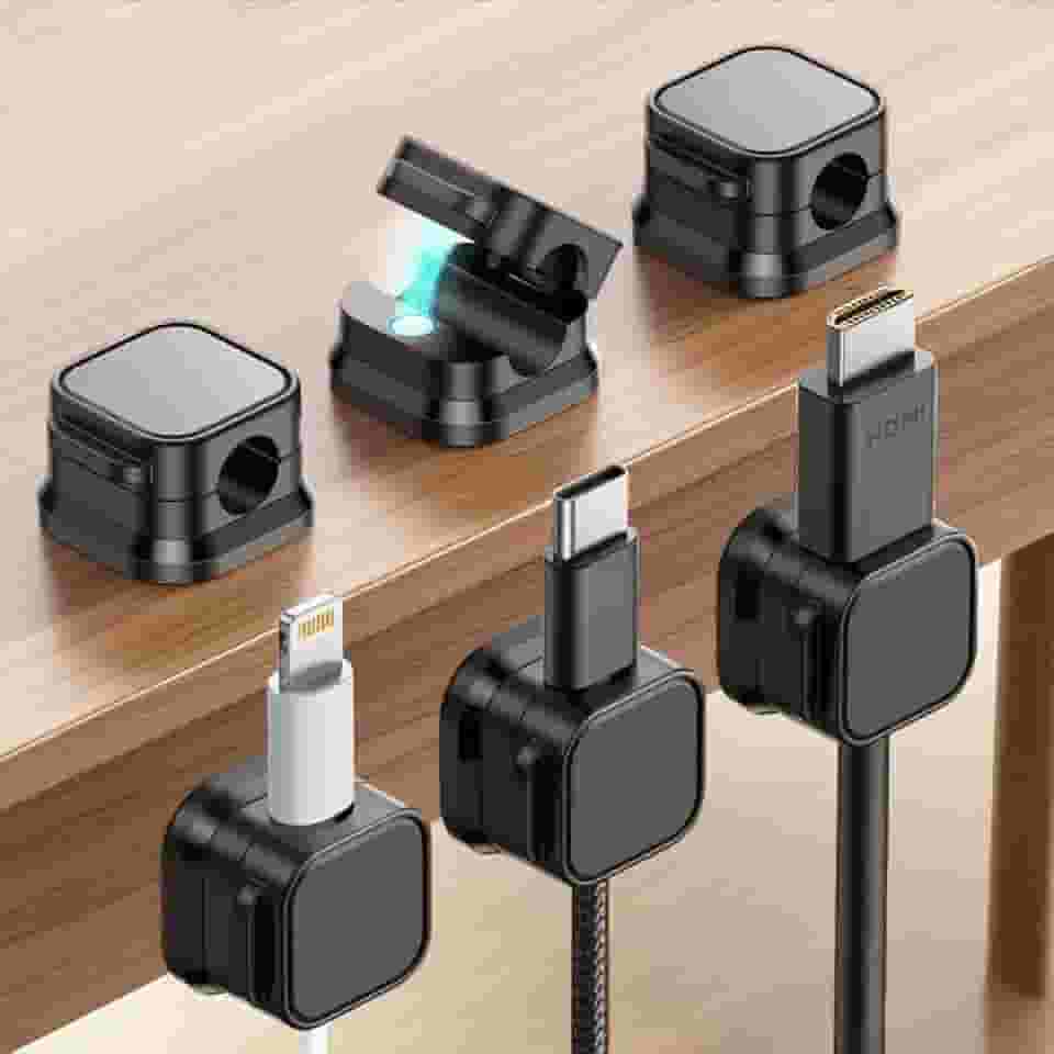 Pacote com 6 clipes de cabo adesivos magnéticos - organizador de cabos de mola para mesa, parede, carro e escritório - sistema de gerenciamento de fios