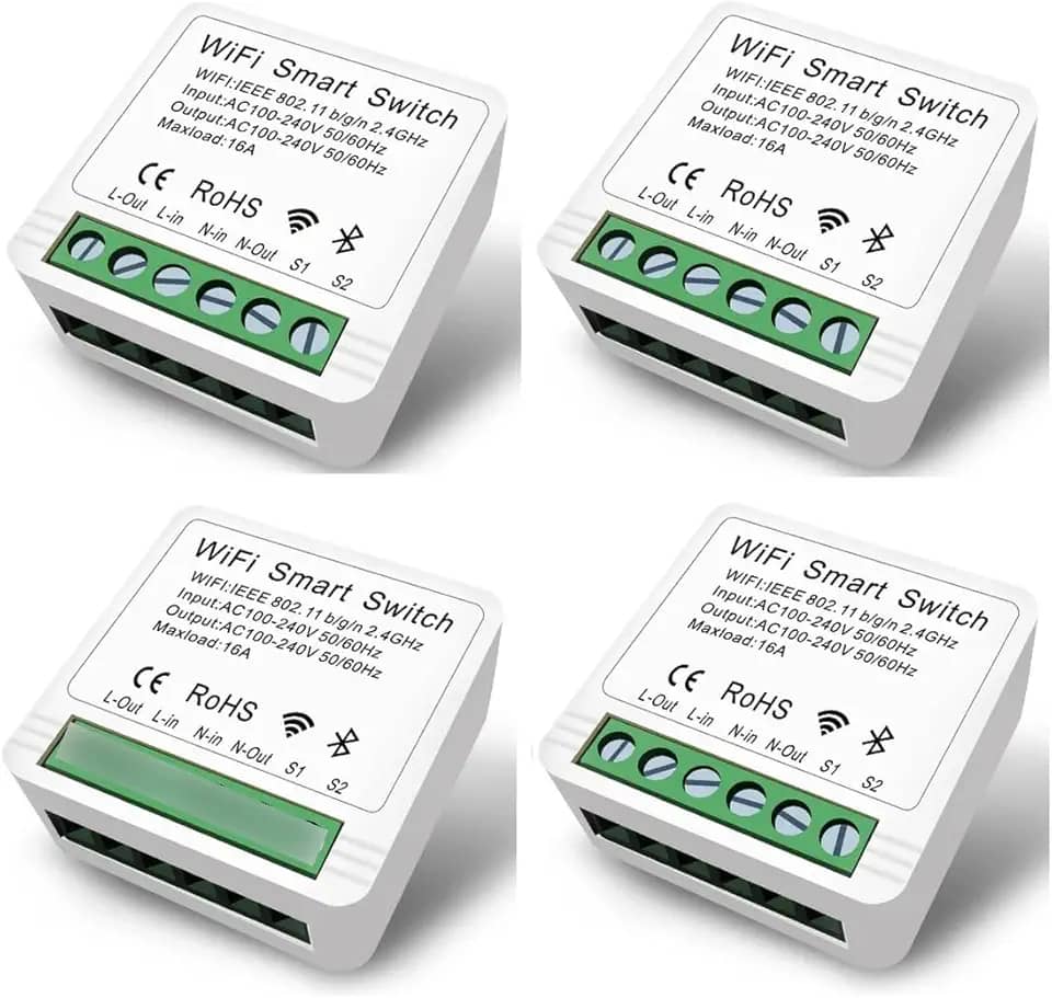 Kit 4 Mini Interruptor Inteligente Smart Switch 16A Wifi Automação Residencial Alexa Google Compativel com Smart Life e Tuya