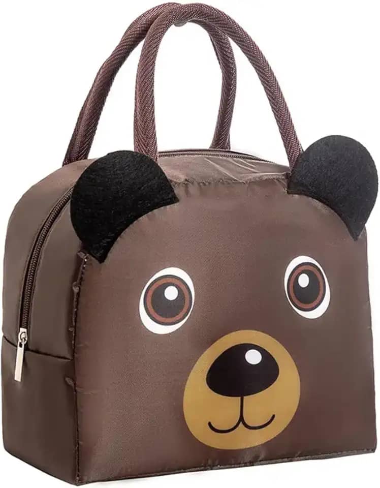 Bolsa Térmica Infantil Fitness Viagem Animais 3D Menina Menino Impermeável Escolar Marmita Com Alça (Urso Fofo Marrom)
