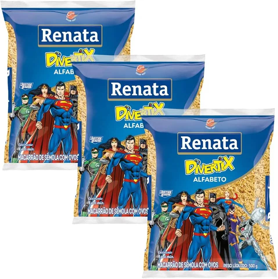 Kit com 3 Pacotes de Macarrão de Sêmola com Ovos Alfabeto de 500g cada - Renata